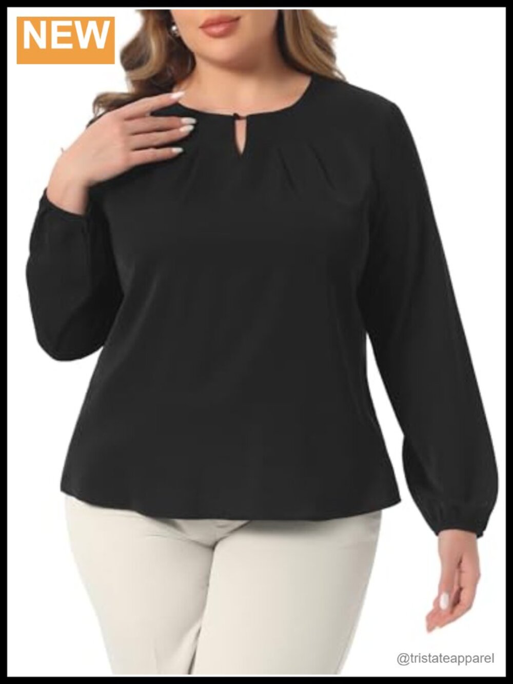 Plus Size Women's Chiffon Work Blouse Long Sleeve Crew Neck Keyhole
